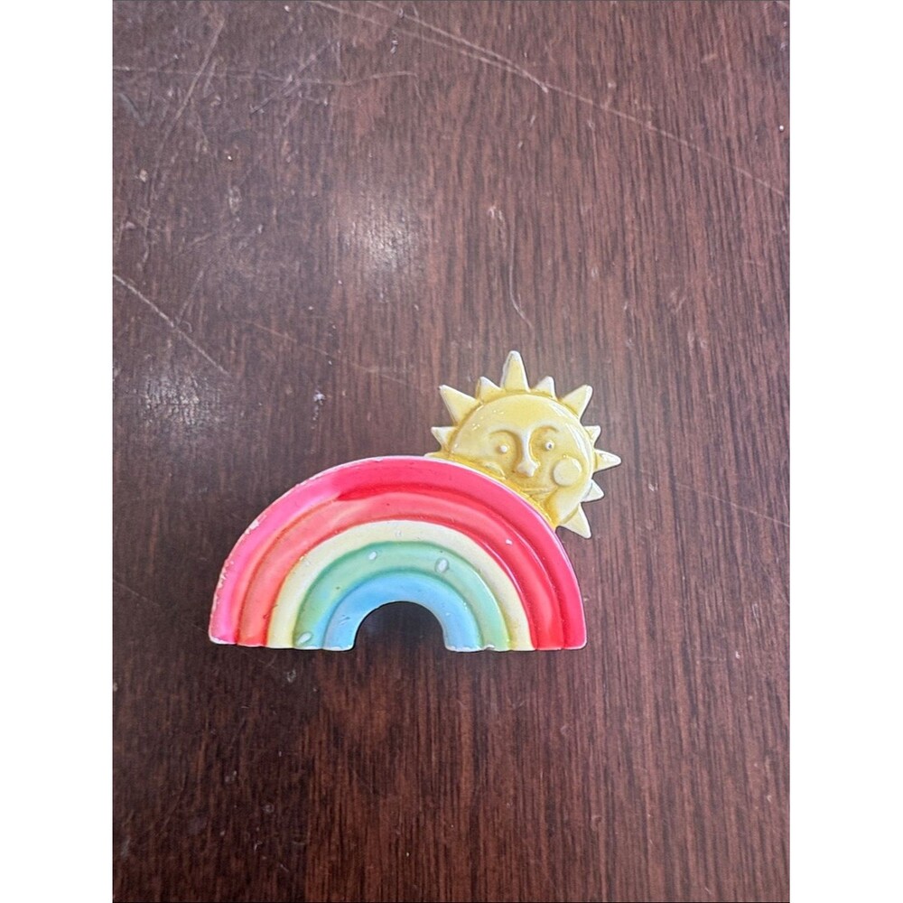 Sun & Rainbow Enamel Pin - Bright Yellow Sun with Multicolor Rainbow